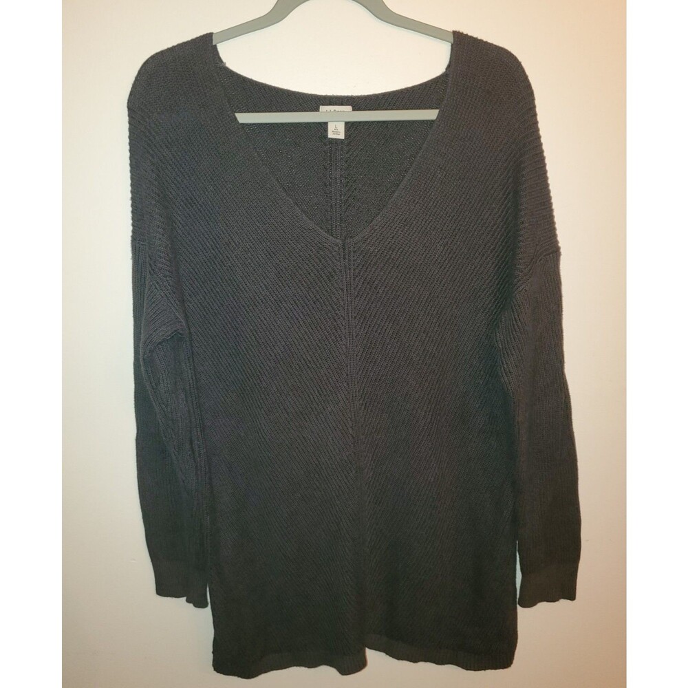 L.L. Bean L Shaker Knit Cotton Chevron Tunic Sweater Charcoal Gray Vintage Style